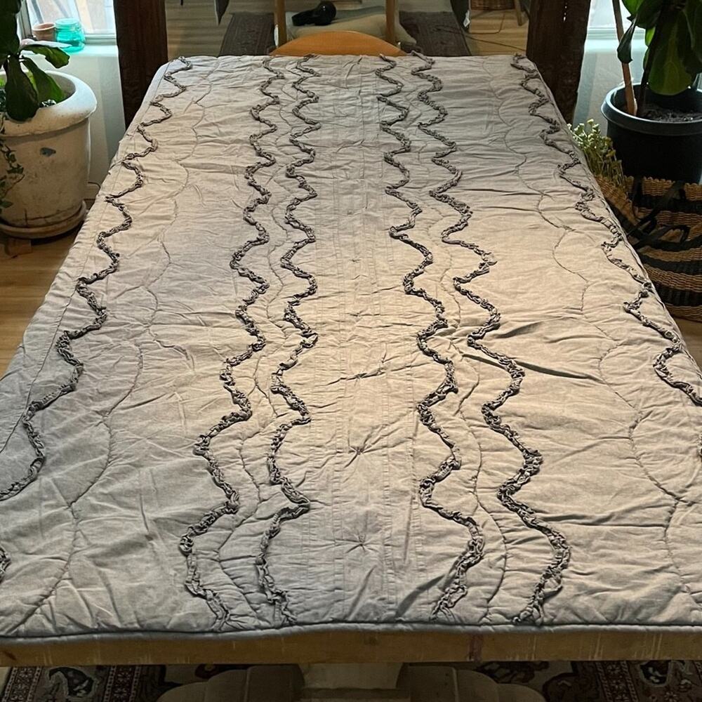Pottery Barn Teen Emily & Meritt Scallop Ruffle Twin Quilt Comforter Charcoal